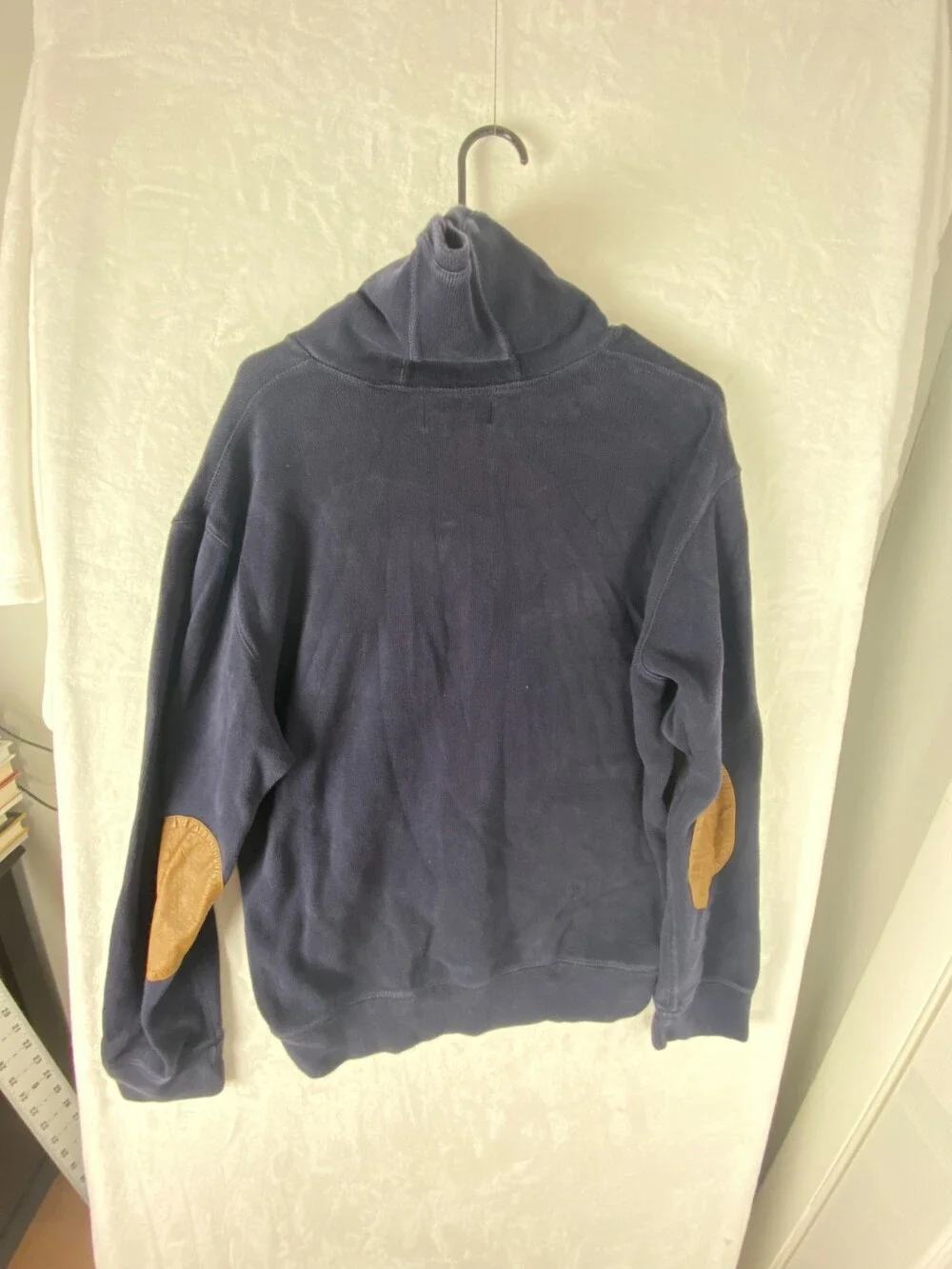 VTG Polo Ralph Lauren Sweater Mens Large Navy Faux Suede Elbow Patch Pullover